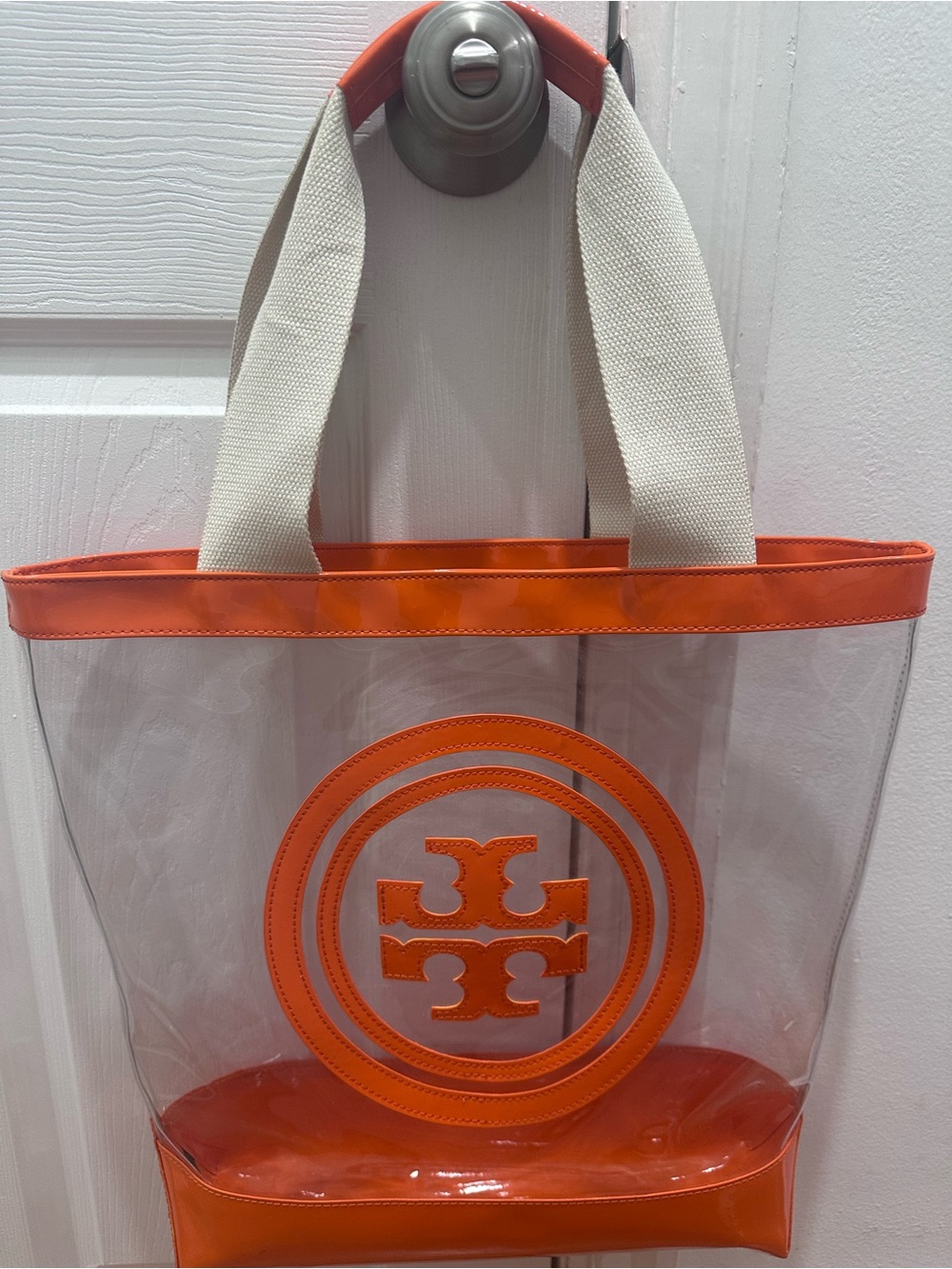 Tory Burch Clear PVC Tote with Orange Trim and Logo - Picture 2 of 12